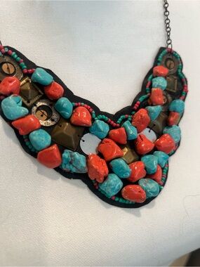 Bold Turquoise and Red Beaded Statement Necklace